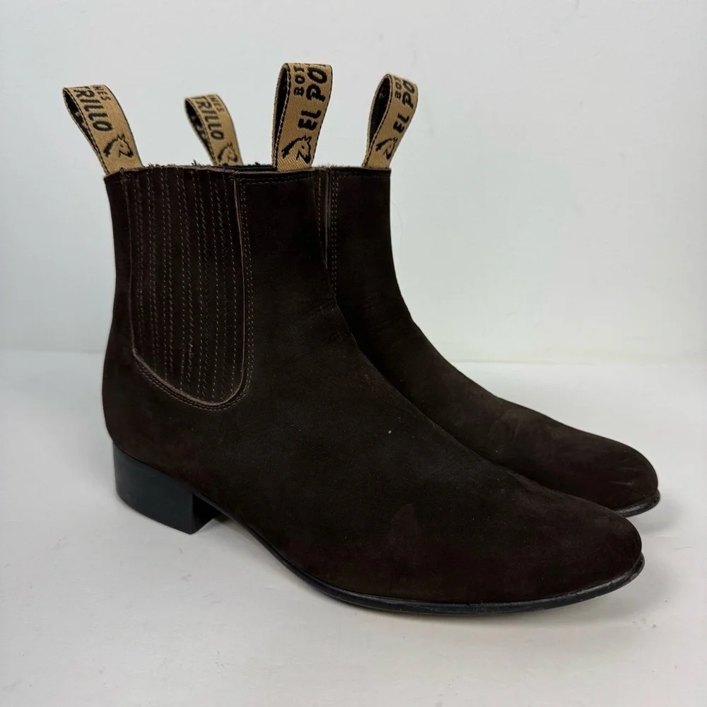 El Potrillo Brown Leather Suede Chelsea Ankle Boots Western Rodeo Country